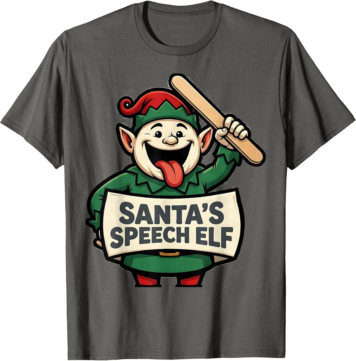 Santa's Speech Elf Funny Speech Therapist SLP Christmas T-Shirt - Asphalt Grey