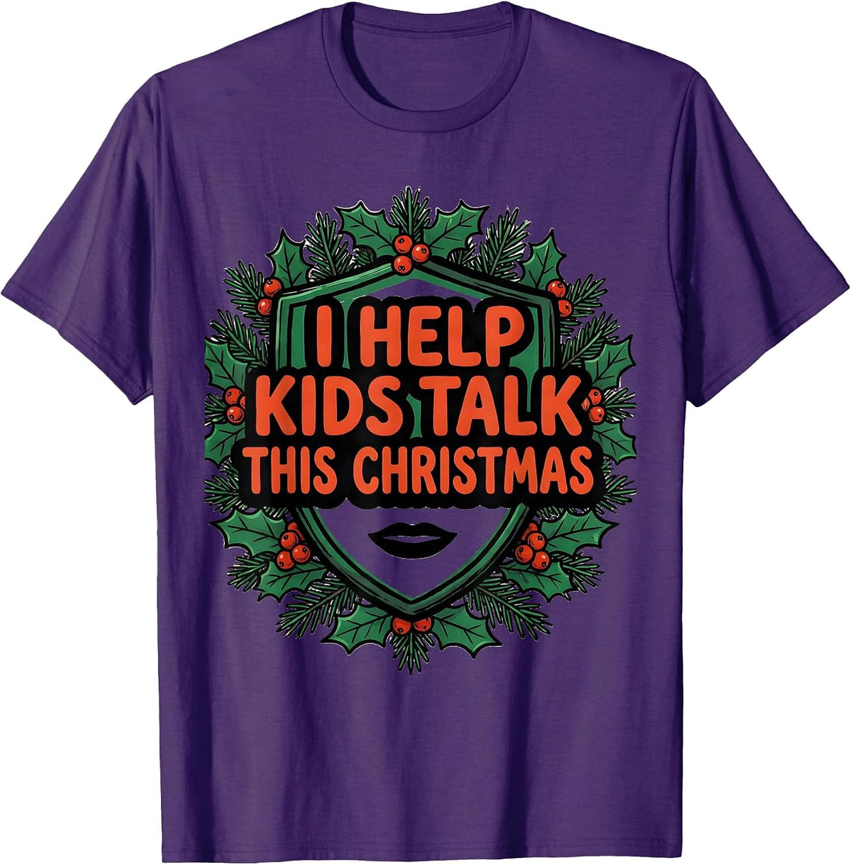 Men's I Help Kids Talk This Christmas Retro Speech Therapist SLP T-Shirt - Purple
