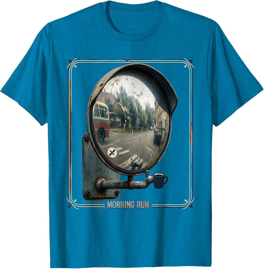 Morning Run Vintage Bus Route Design T-Shirt - Sapphire Blue