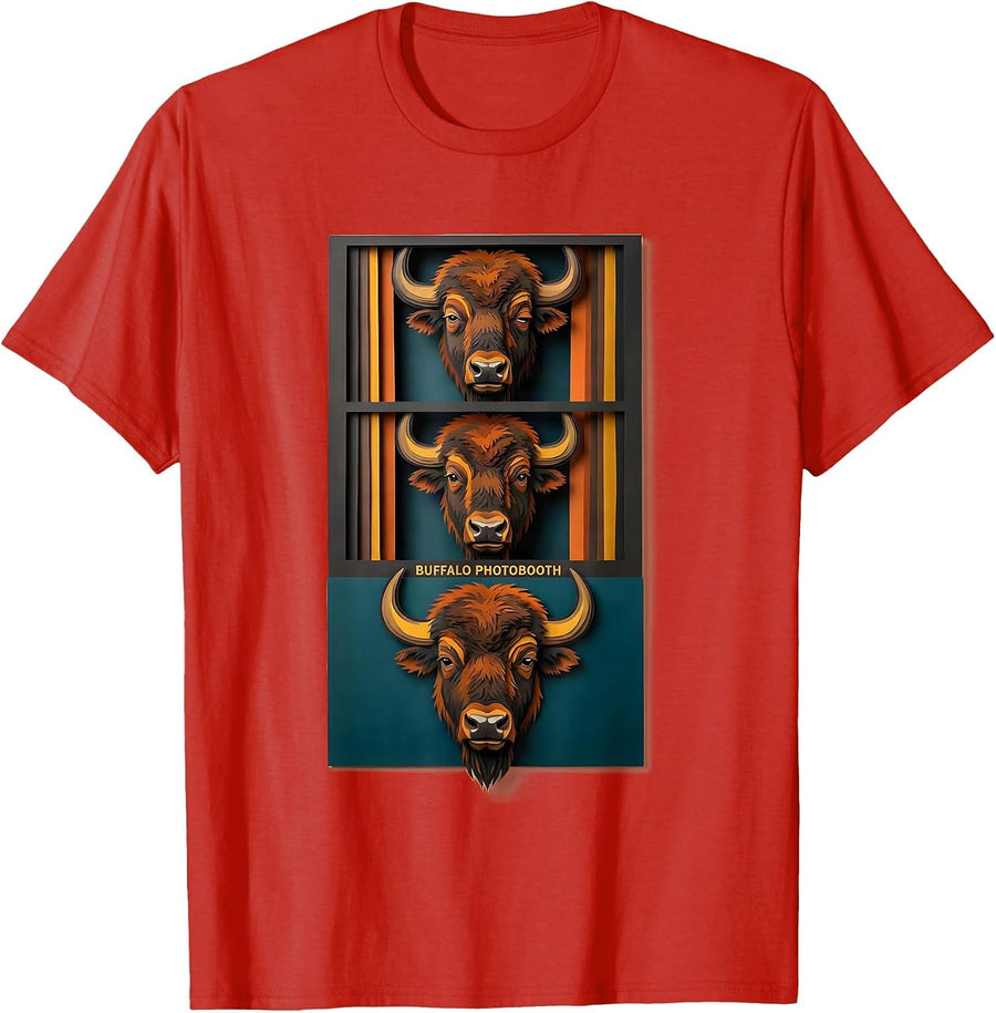 Men's Buffalo Photobooth Funny Animal Portrait Humor T-Shirt - Red