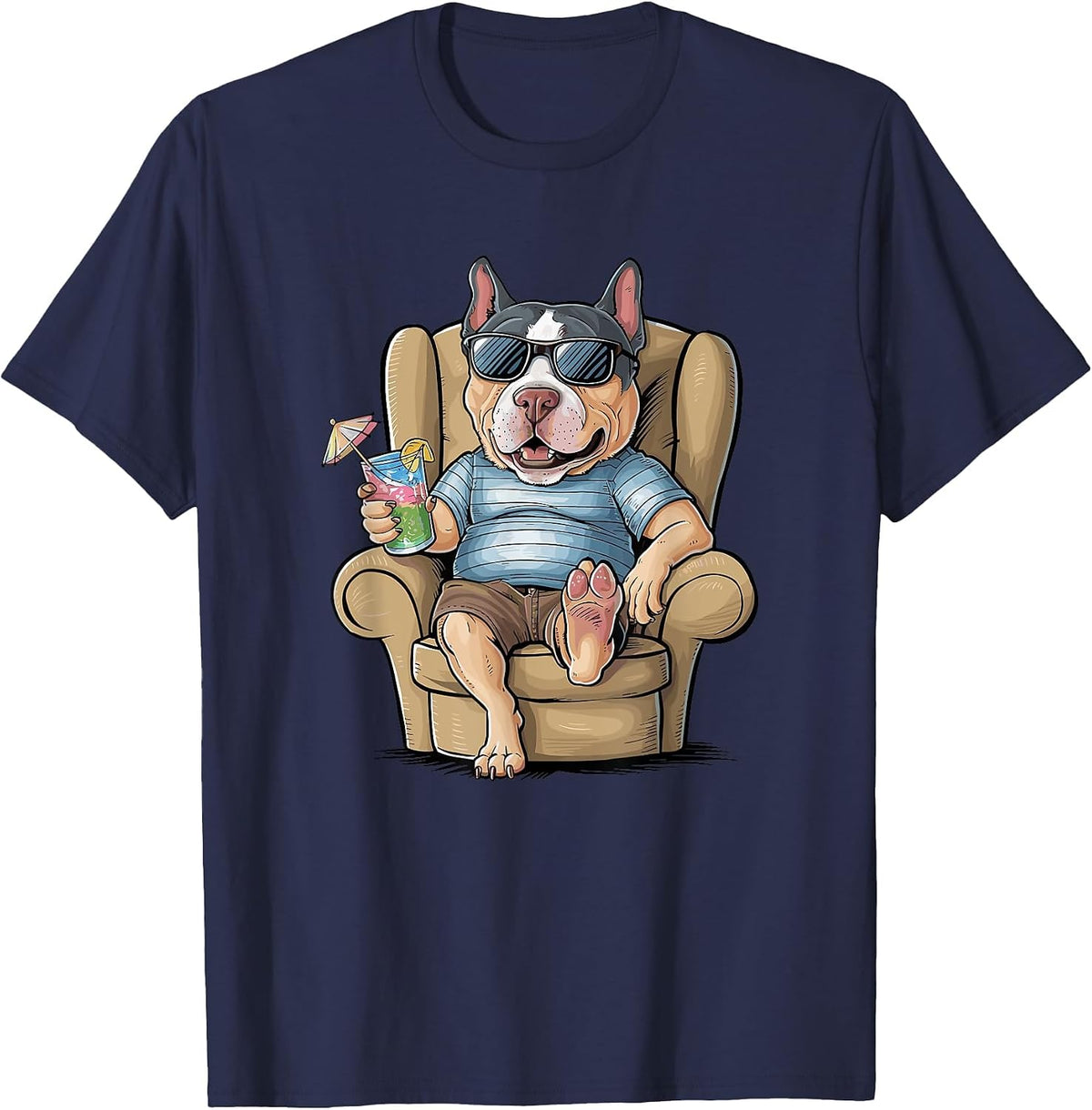 Chilling American Pit Bull Terrier Drinking Pittie APBT T-Shirt - Navy Blue