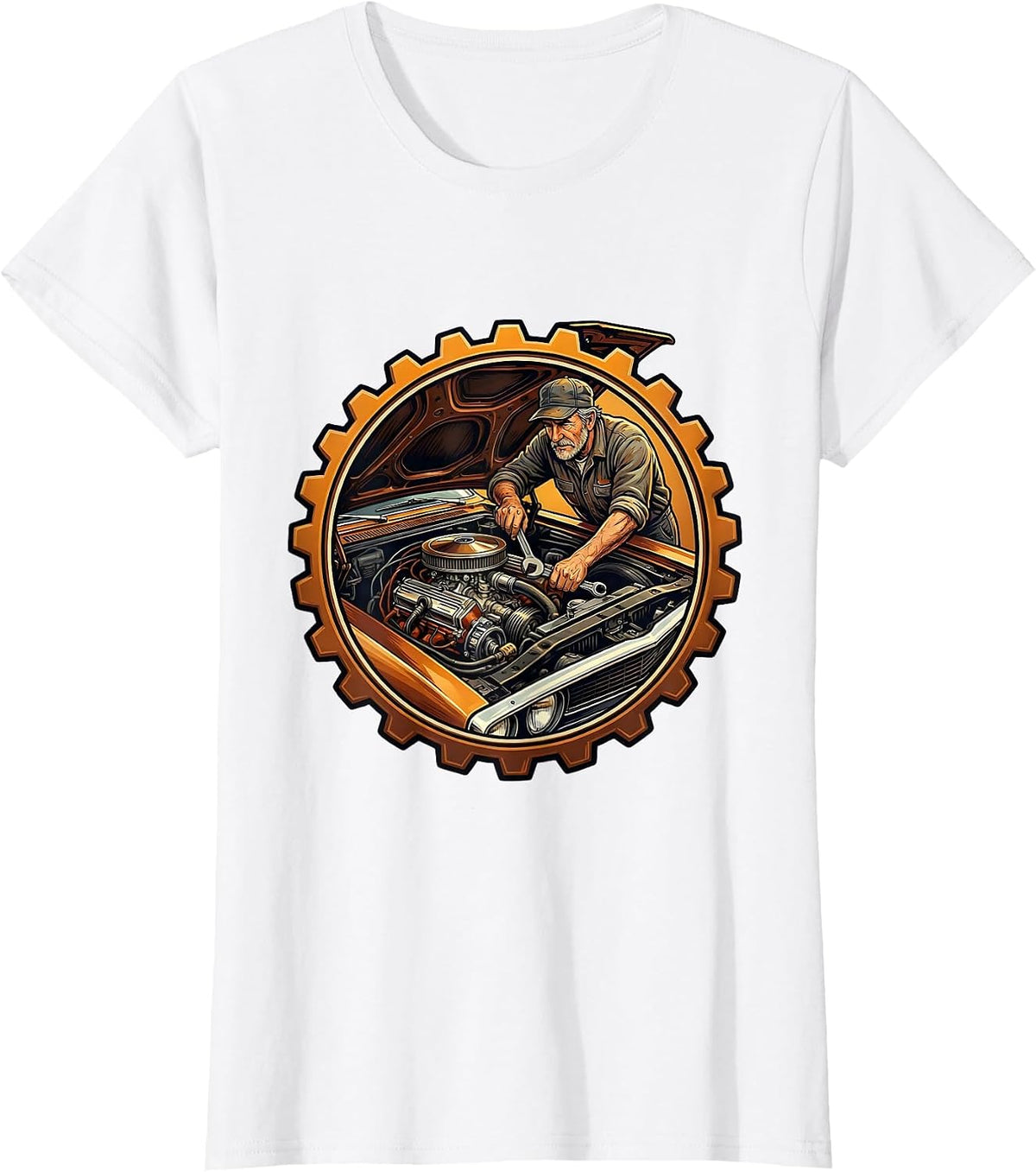 Retired Classic Car Engine Mechanic Graphic Tee T-Shirt - White