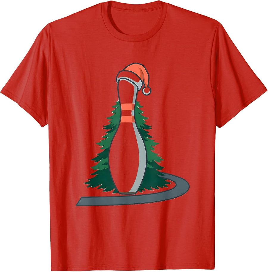 Men's Bowling Pin Christmas Tree Funny Bowling Squad Gift T-Shirt - Red