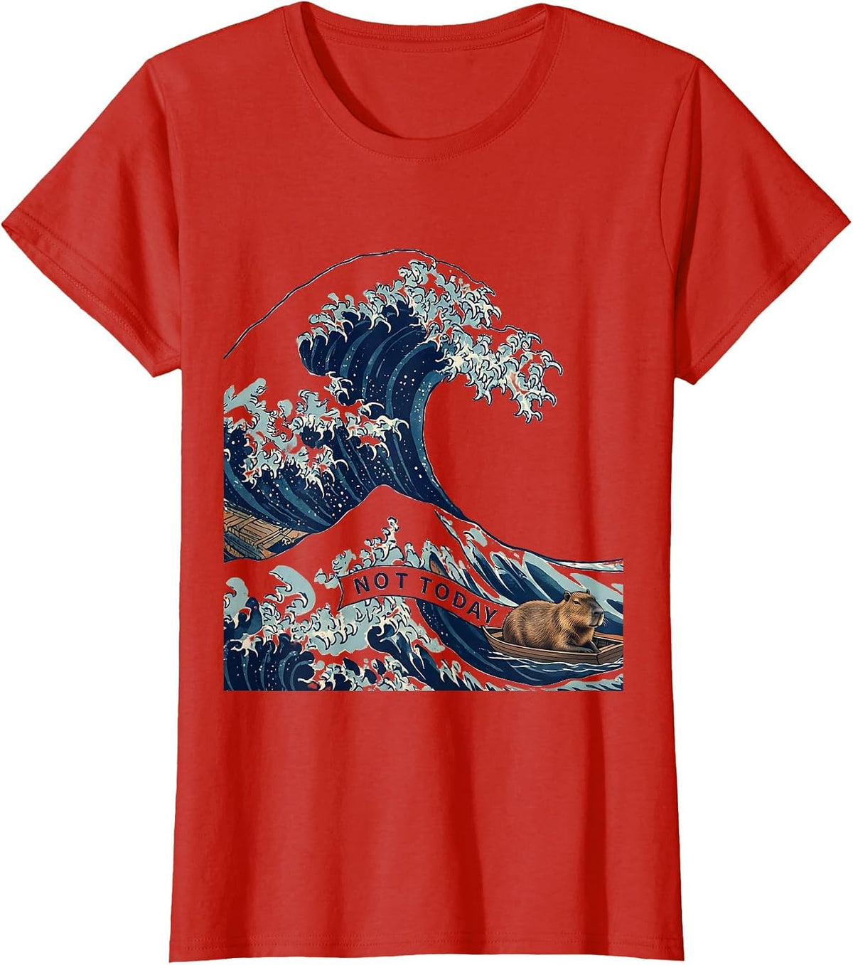 Women's Not Today Ukiyo-e Capybara Japanese Art Meme Humor T-Shirt - Red