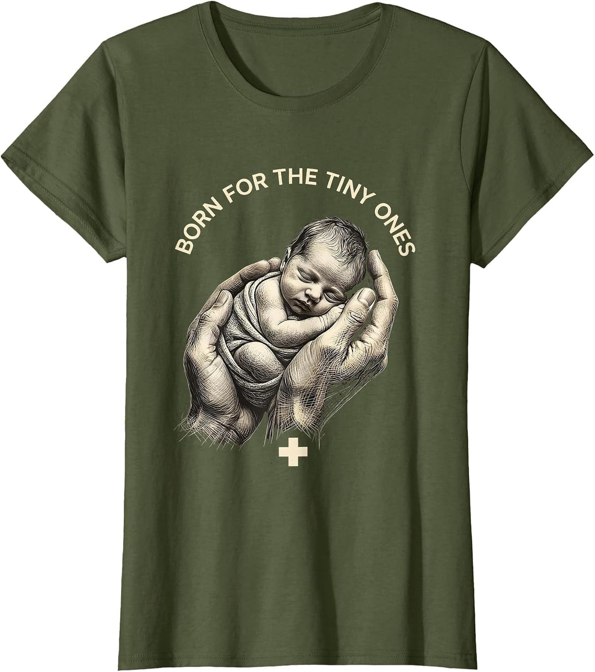 Women's Born for the Tiny Ones Pediatric Nurse Design T-Shirt - Olive Green