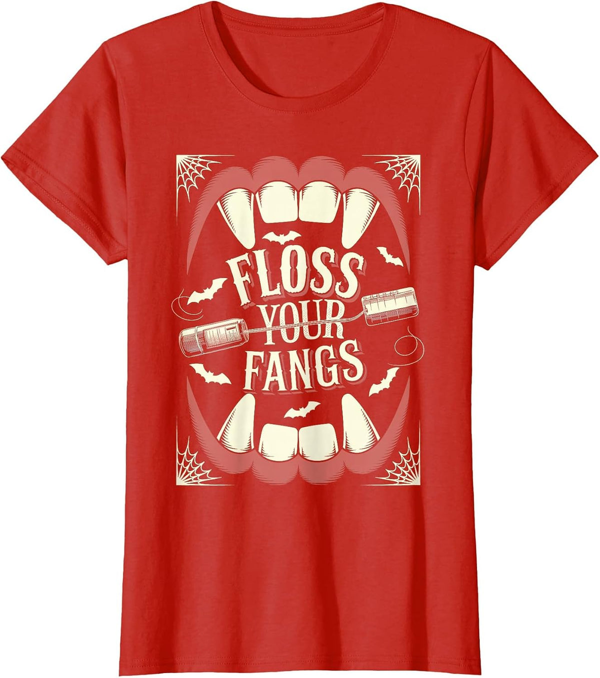 Funny Dental Hygienist Assistant Halloween, Floss Your Fangs T-Shirt - Red