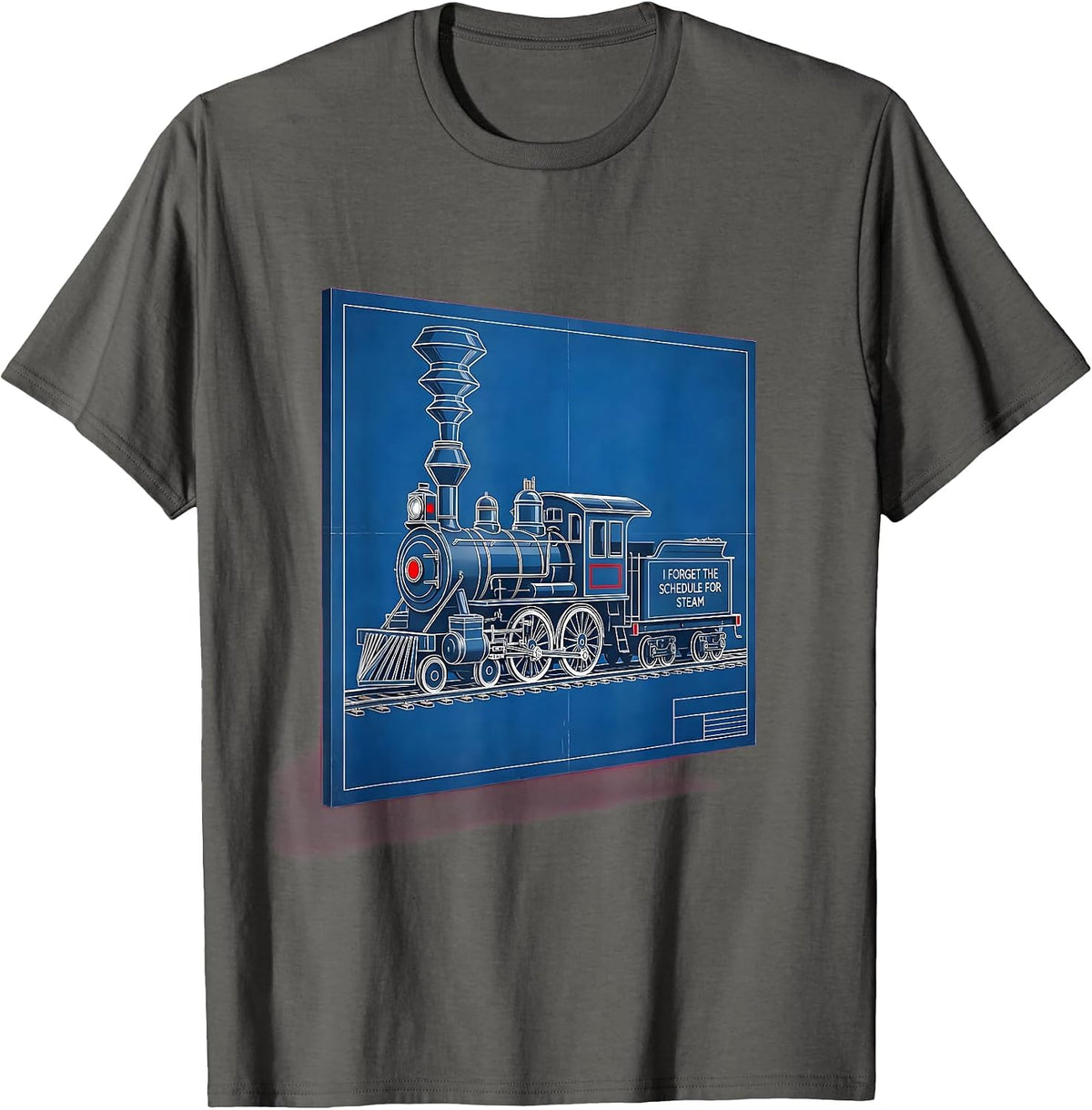 I Forget The Schedule For Steam Technical Blueprint Train T-Shirt - Asphalt Grey