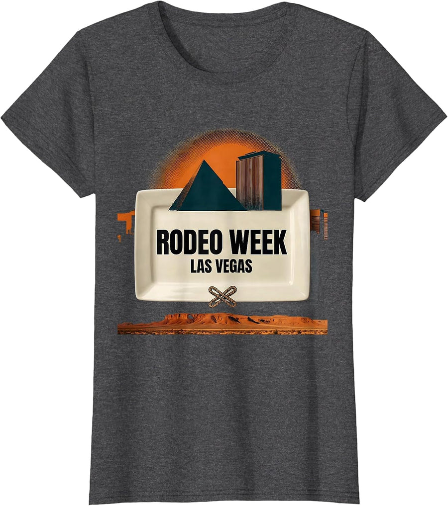 Women's Rodeo Week Las Vegas Vintage Skyline Souvenir Trip T-Shirt - Dark Heather Grey