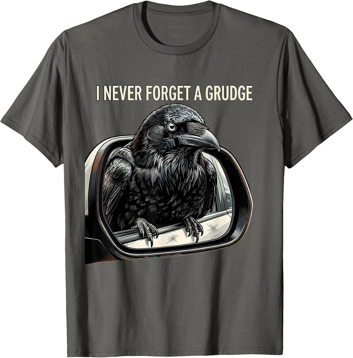 Men's I Never Forget A Grudge Dark Humor Crow Raven Gothic Vintage T-Shirt - Asphalt Grey