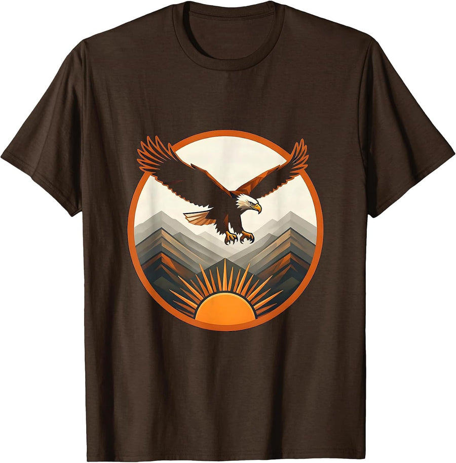 Men's Eagle Soaring Over Misty Morning Valley T-Shirt - Brown