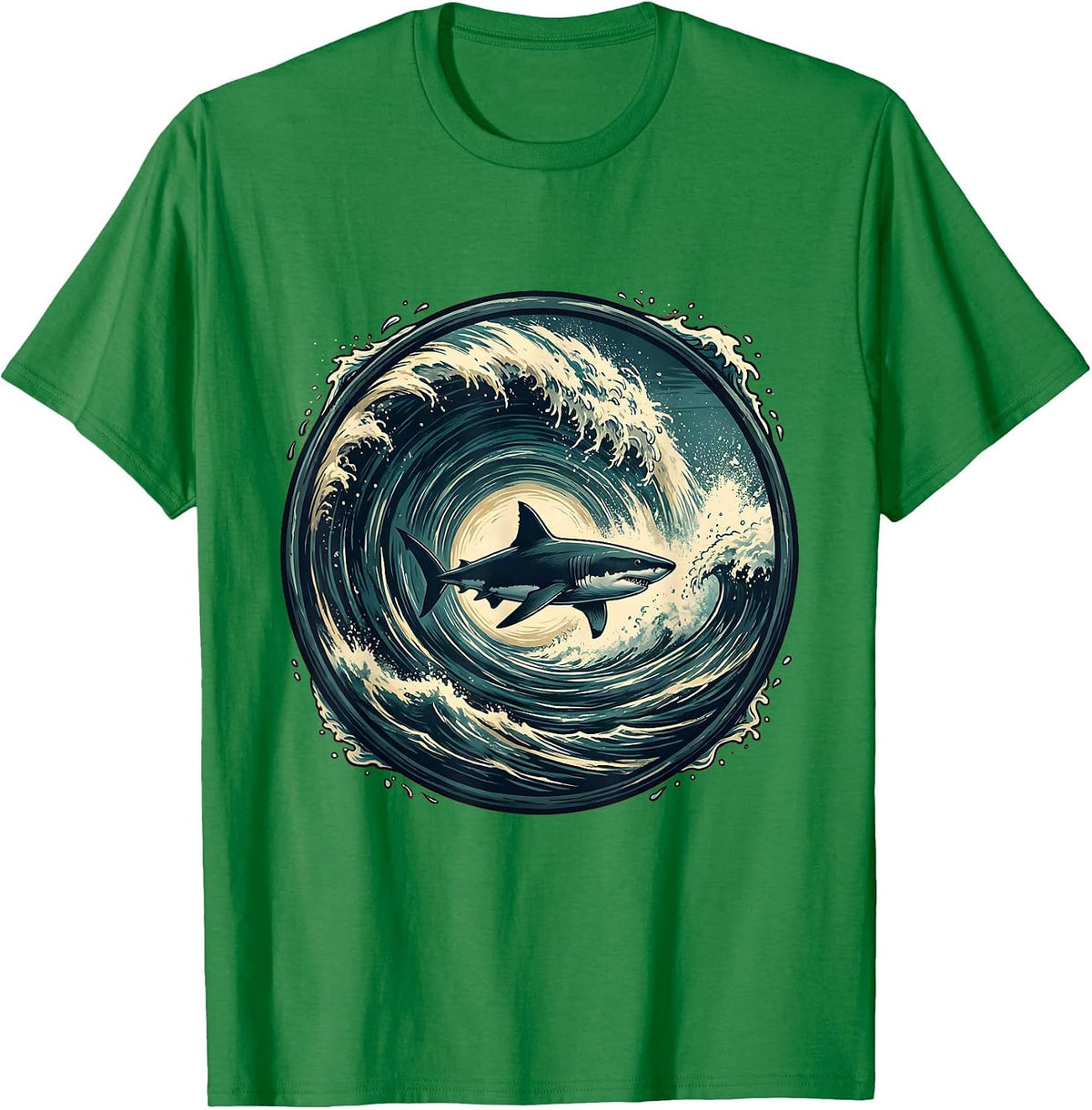 Men's Shark Silhouette Crashing Wave Barrel Graphic T-Shirt - Kelly Green