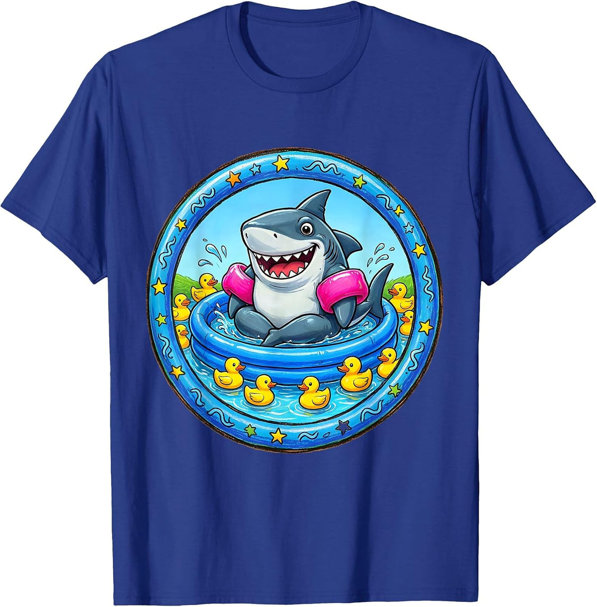 Shark In Kiddie Pool With Floaties Funny T-Shirt - Royal Blue