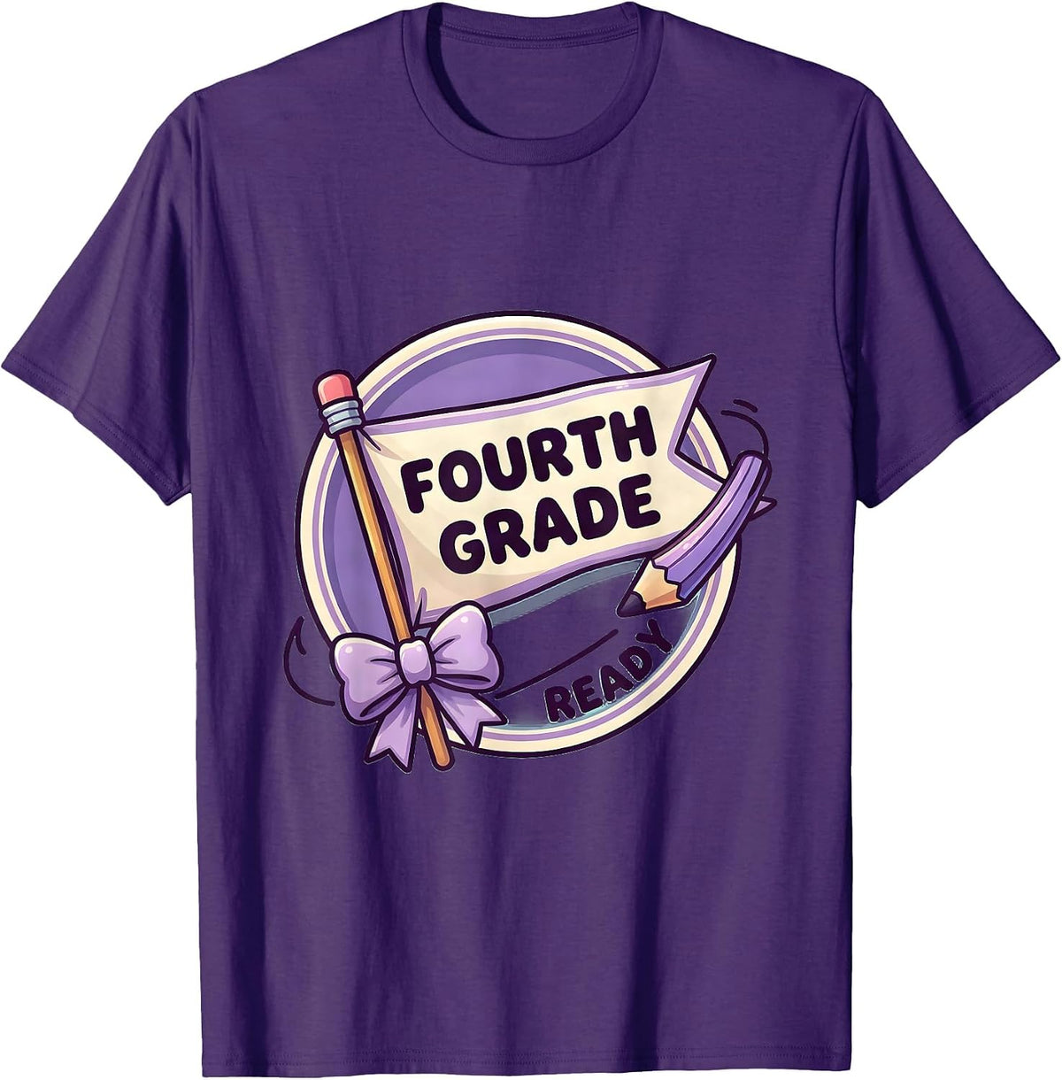 Fourth Grade Ready Cute Kawaii Back To School Pennant Flag T-Shirt - Purple