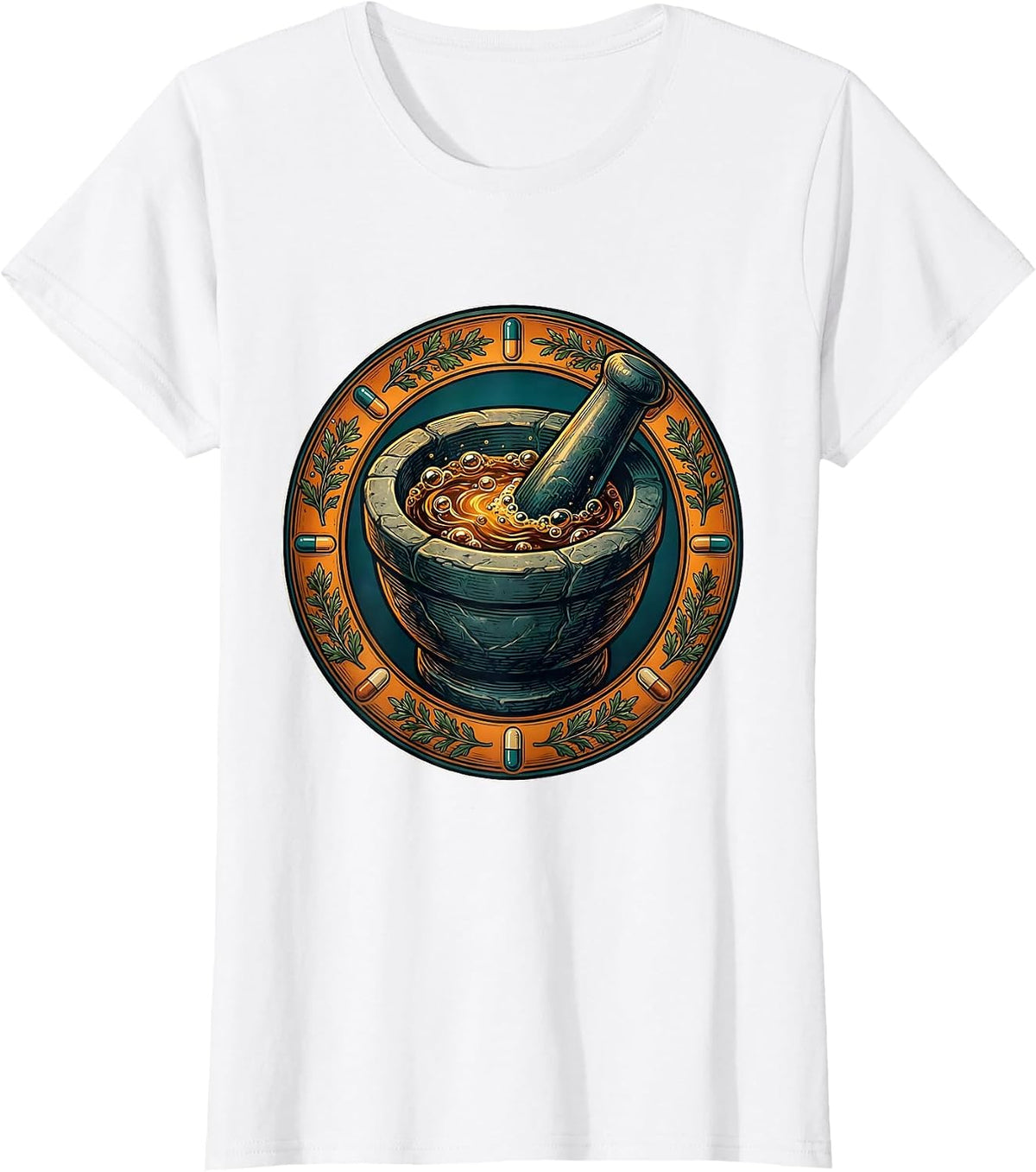 Pharmacy Technician Glowing Mortar and Pestle Art T-Shirt - White