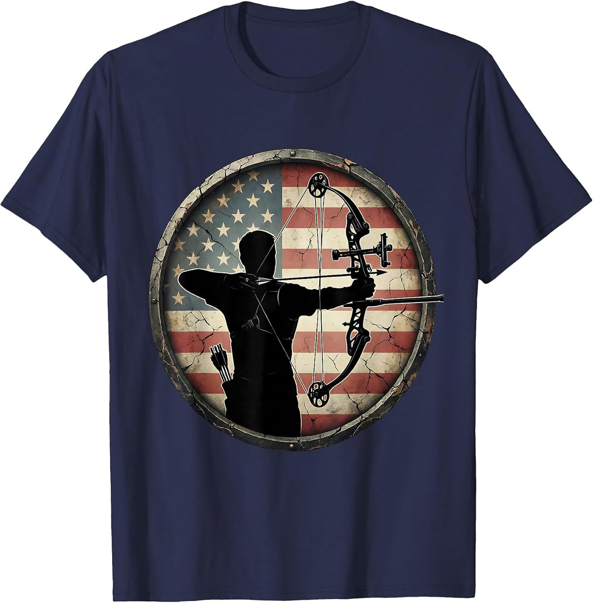Men's Camo Compound Bow And Arrow Hunting Graphic T-Shirt - Navy Blue