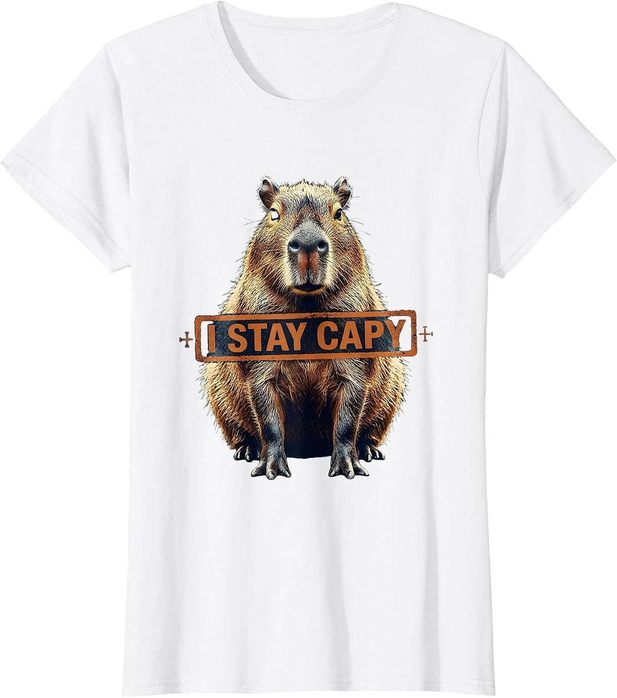 I Stay Capy Rubber Stamp Funny Capybara Meme Animal Lover T-Shirt - White
