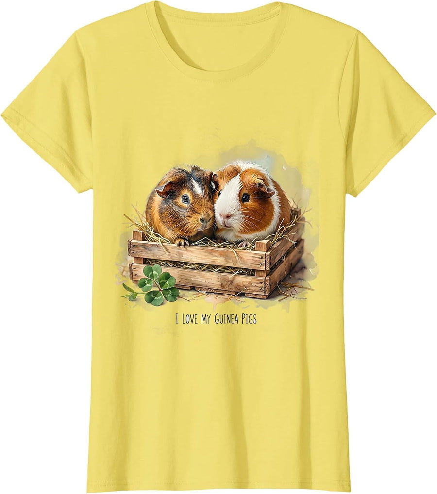 Women's I Love My Guinea Pigs Cute Watercolor Pet Lover Gift T-Shirt - Lemon Yellow