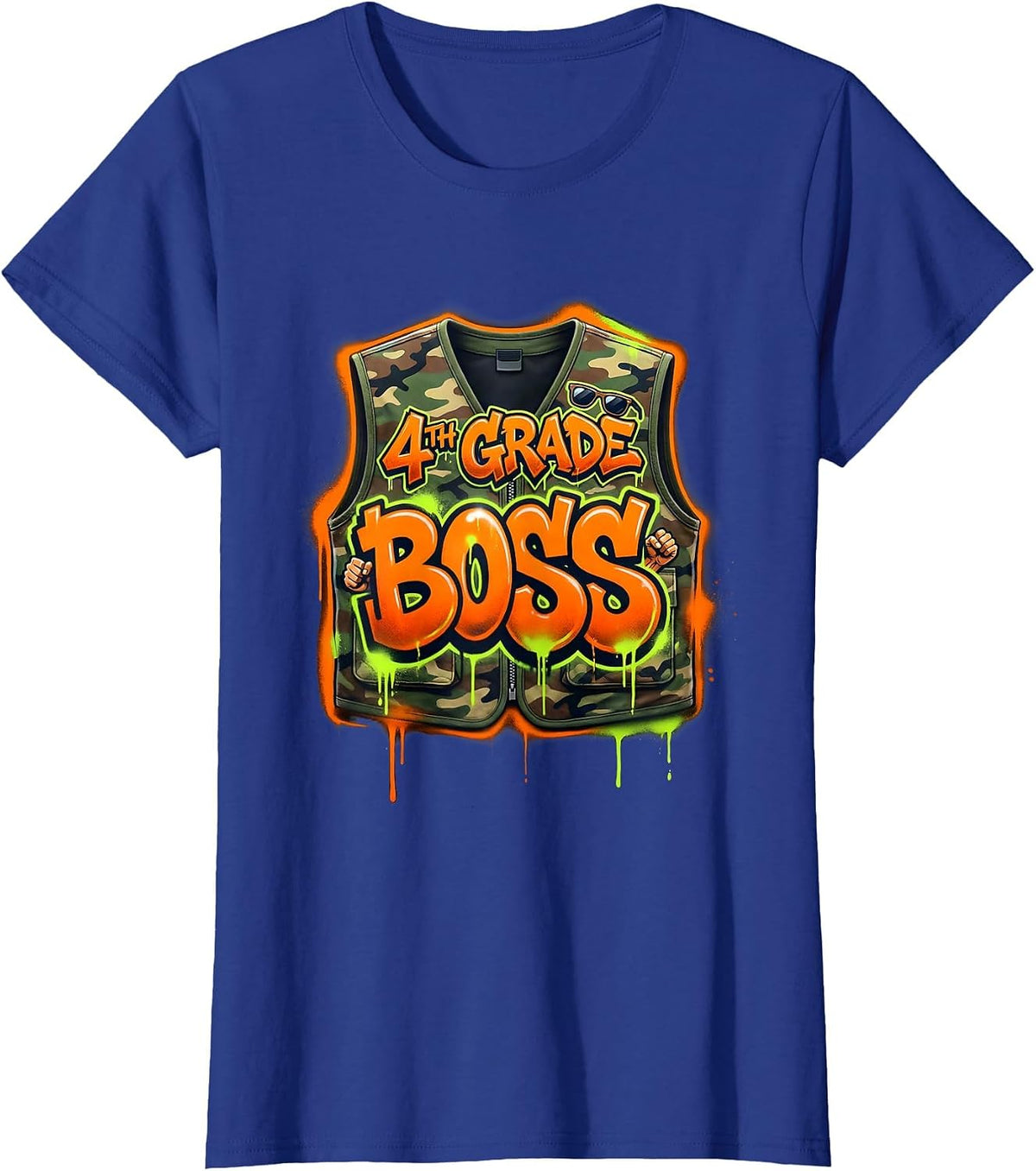 Women's 4TH GRADE BOSS Graffiti Camo Fourth Grade Back To School T-Shirt - Royal Blue