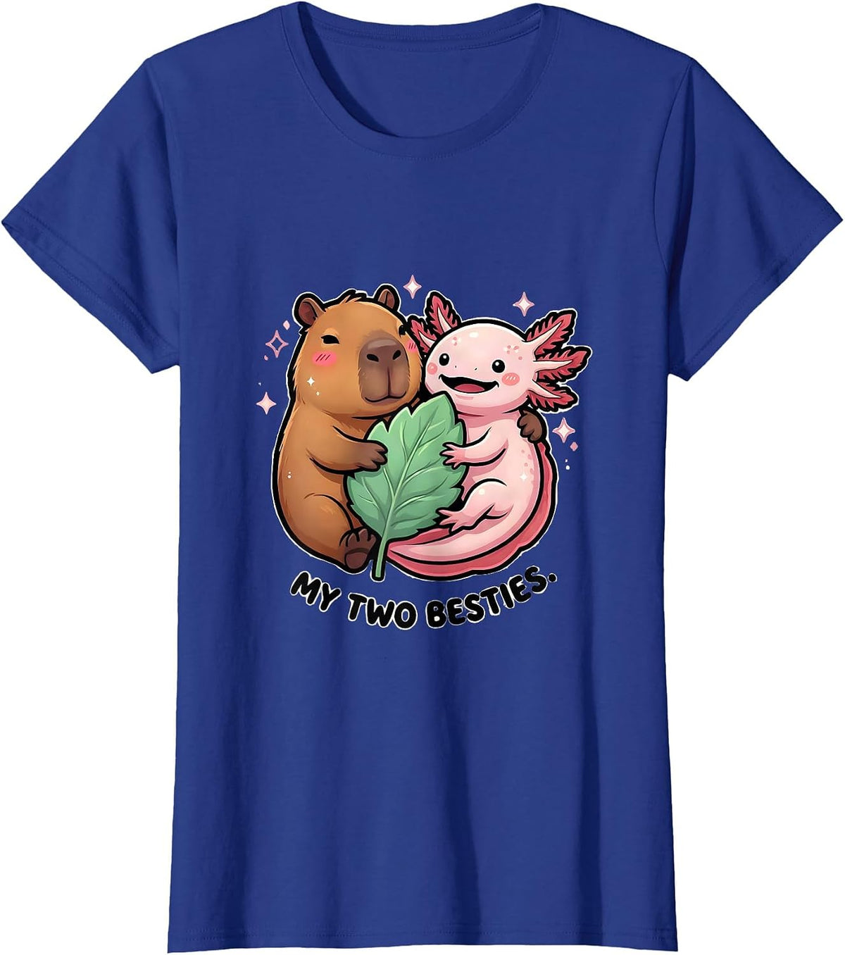 Women's My Two Besties Cute Kawaii Capybara Axolotl Animal Lover T-Shirt - Royal Blue