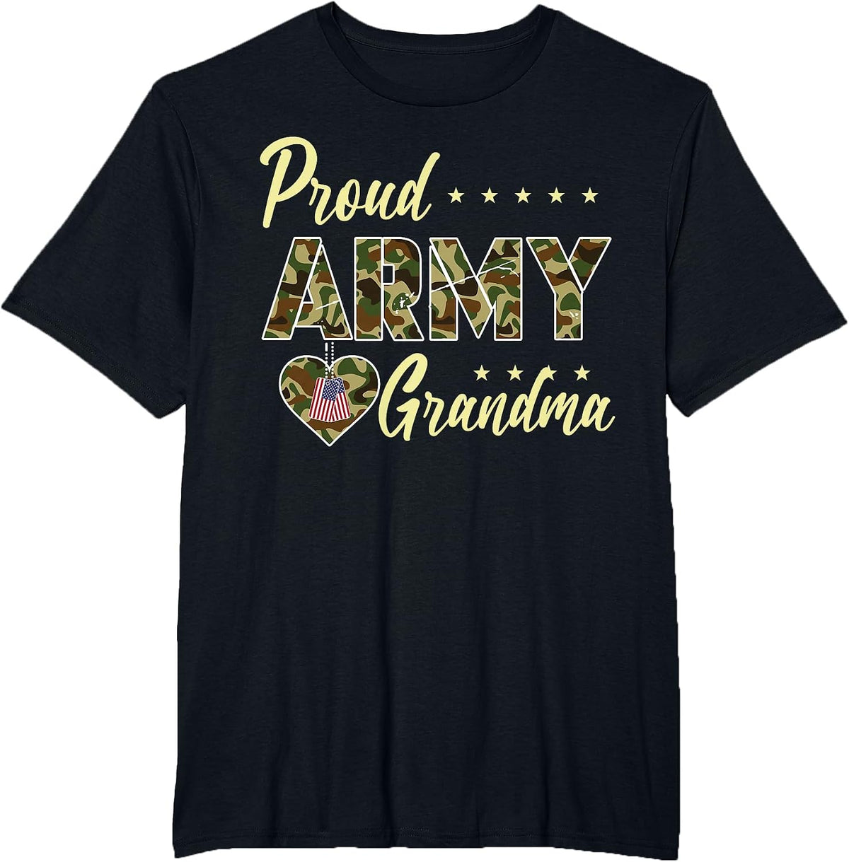 Proud Army Grandma Camouflage Soldier Family Love Military T-Shirt - Black