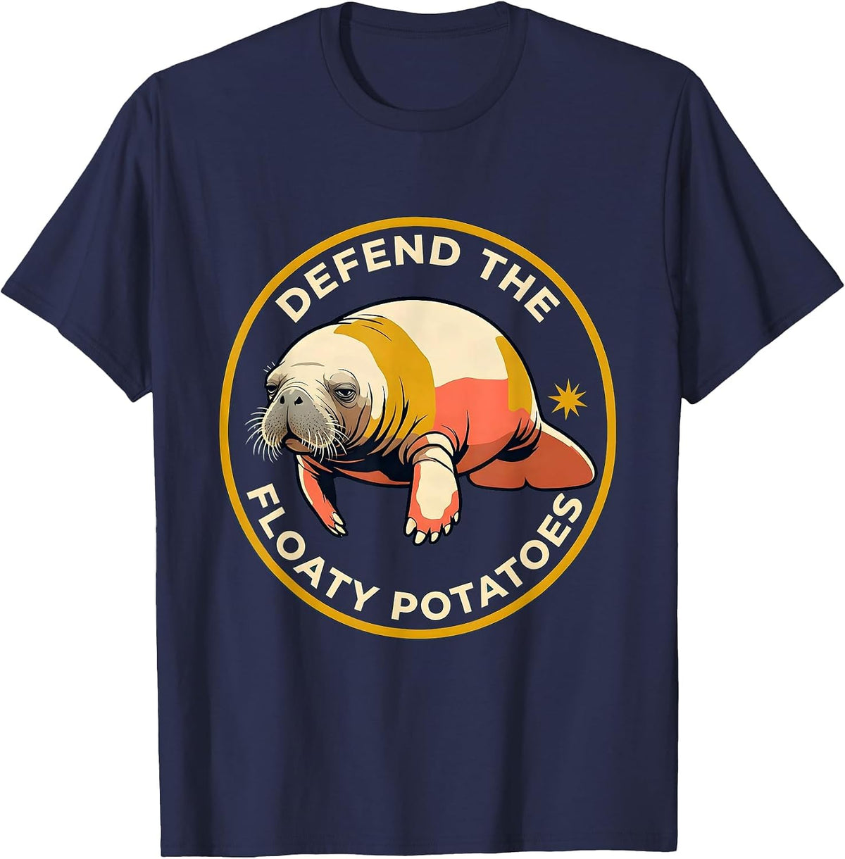 Men's Defend The Floaty Potatoes Funny Manatee Sea Animal Lover T-Shirt - Navy Blue