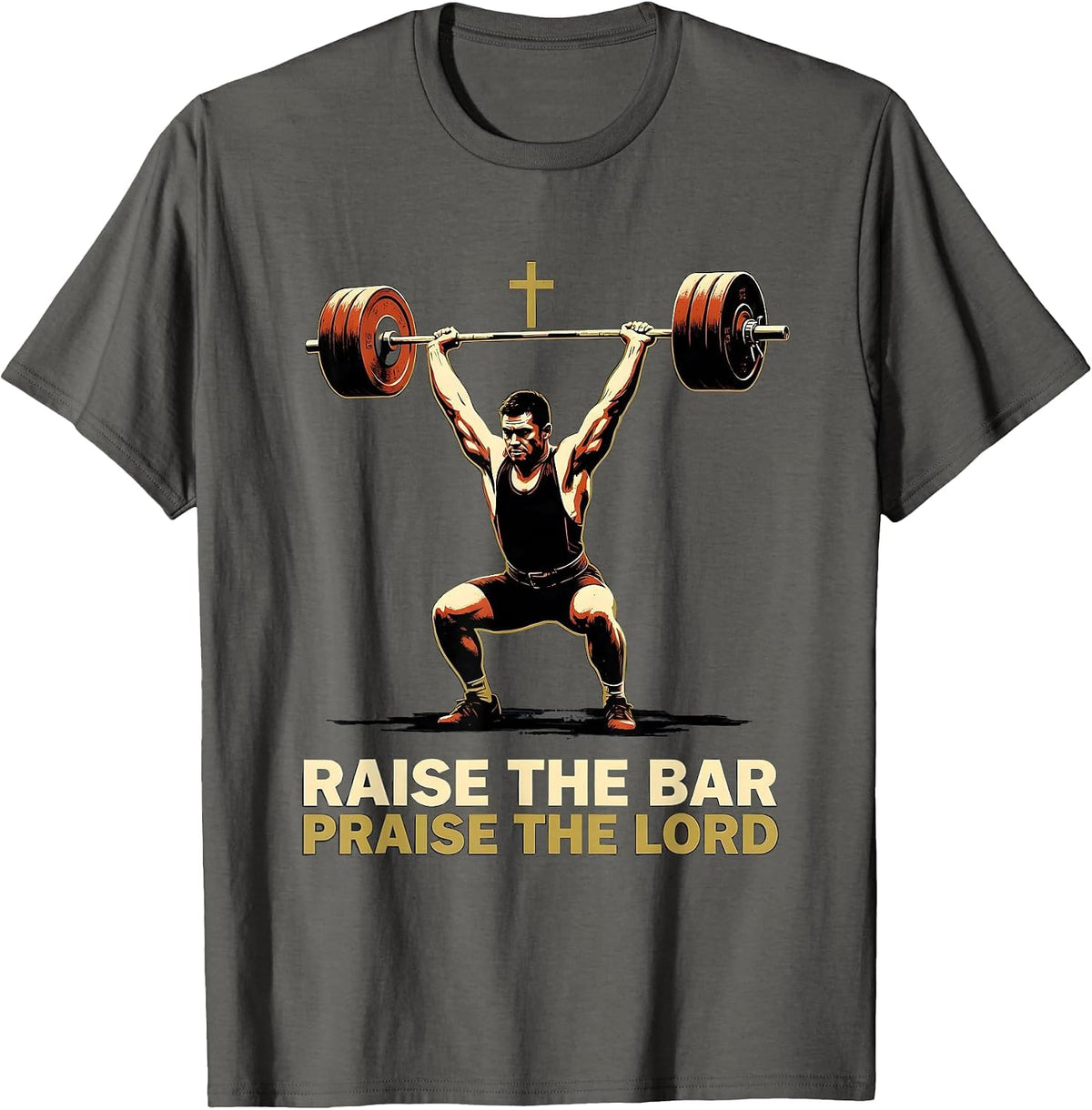 Men's Raise The Bar, Praise The Lord Christian Gym Weightlifter T-Shirt - Asphalt Grey