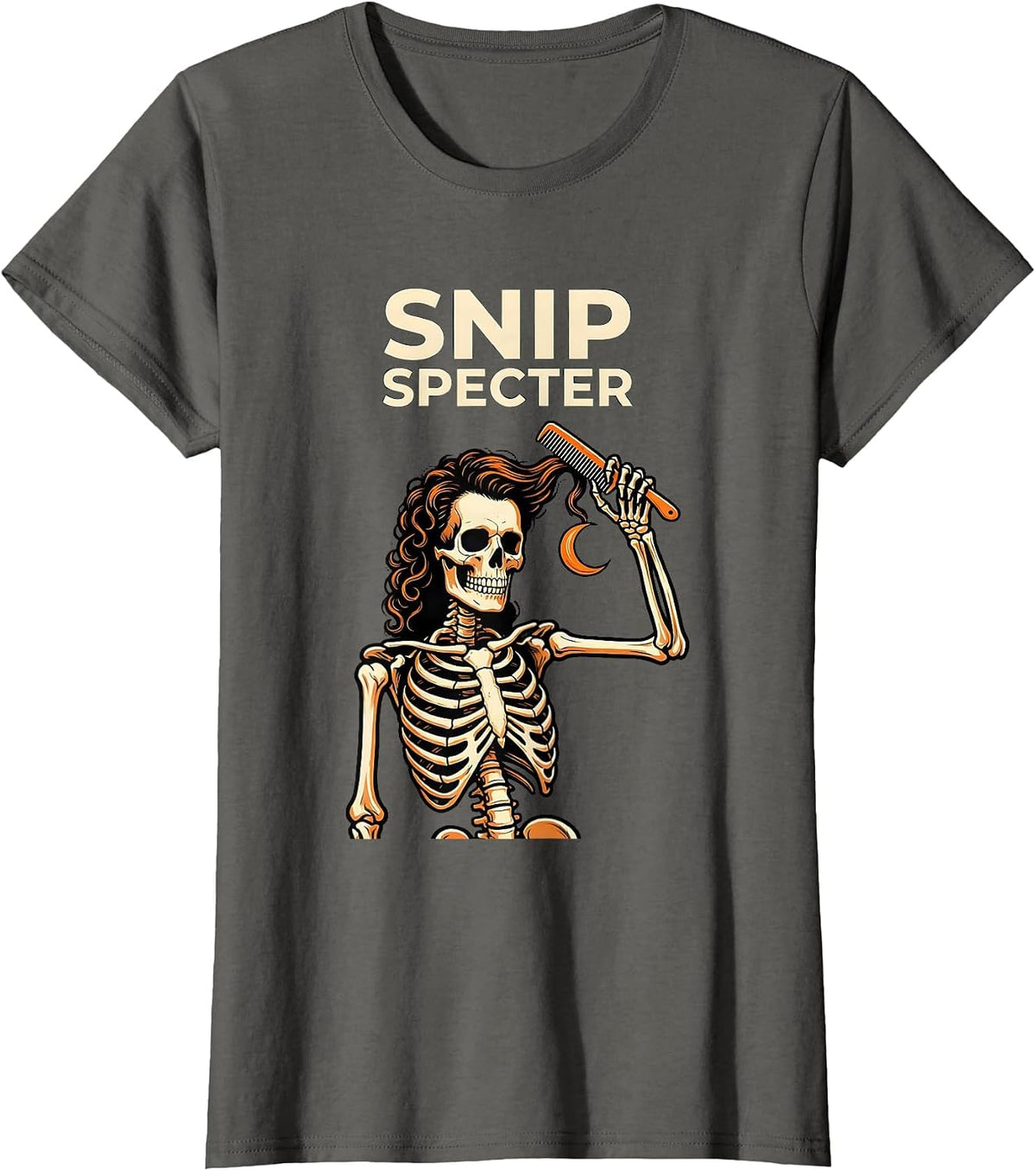 Women's Snip Specter Tattoo Skeleton Hairstylist Halloween Barber T-Shirt - Asphalt Grey