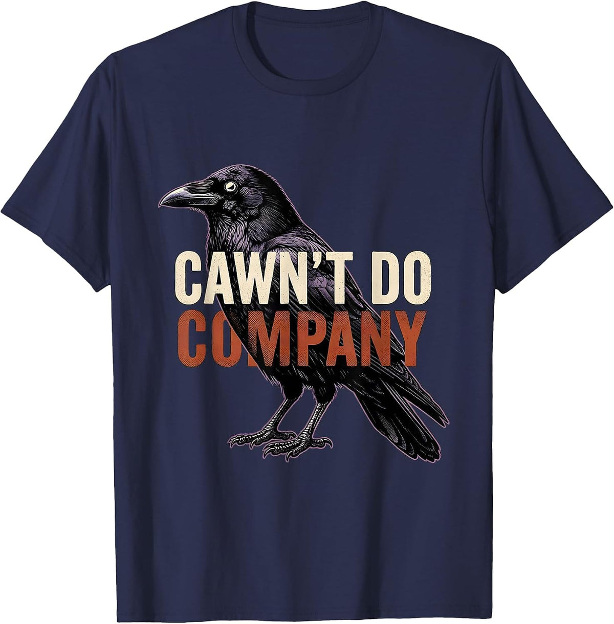 Men's Cawn't Do Company Gothic Crow Dark Humor Raven Silhouette T-Shirt - Navy Blue