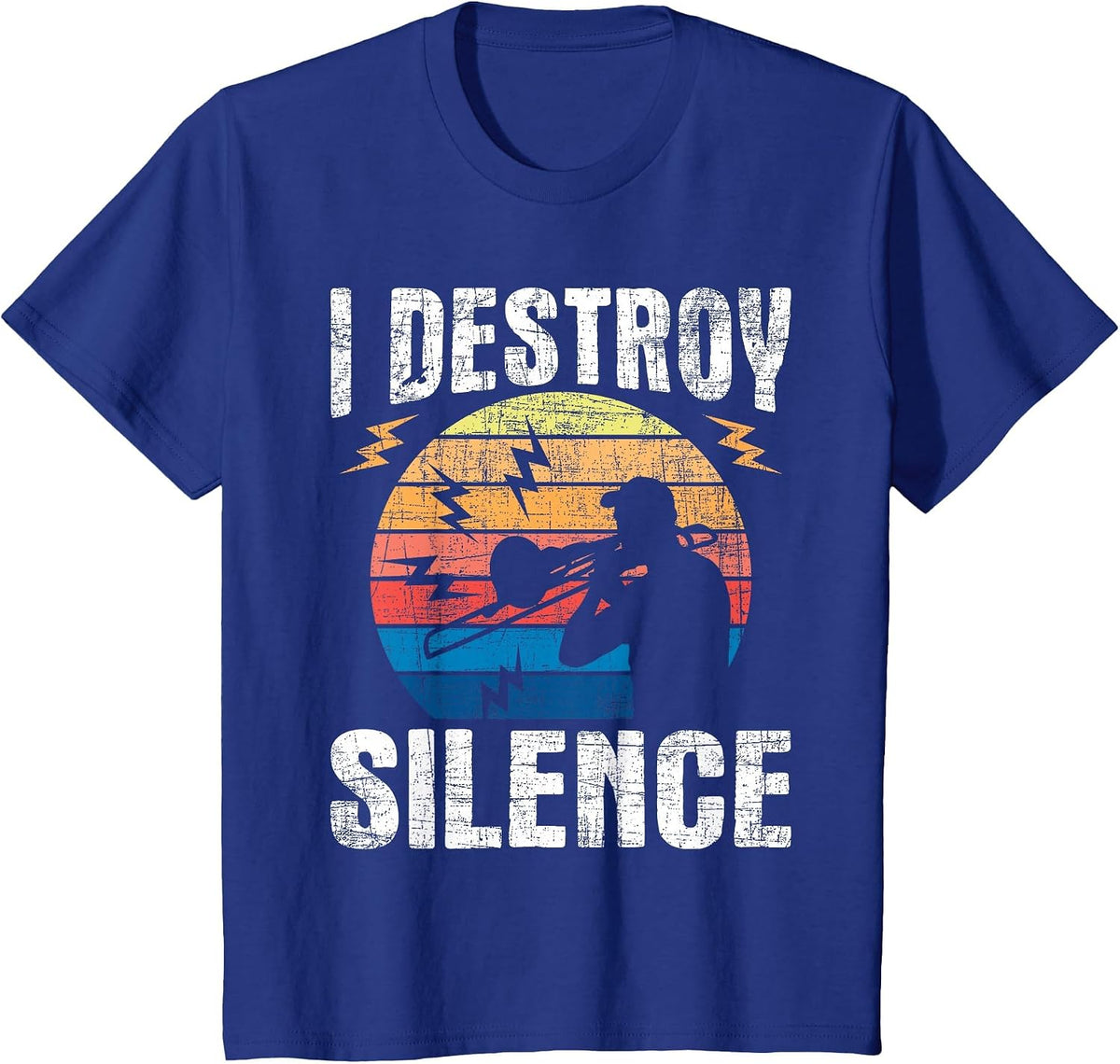 I Destroy Silence - Retro Vintage Trombone Player T-Shirt - Royal Blue