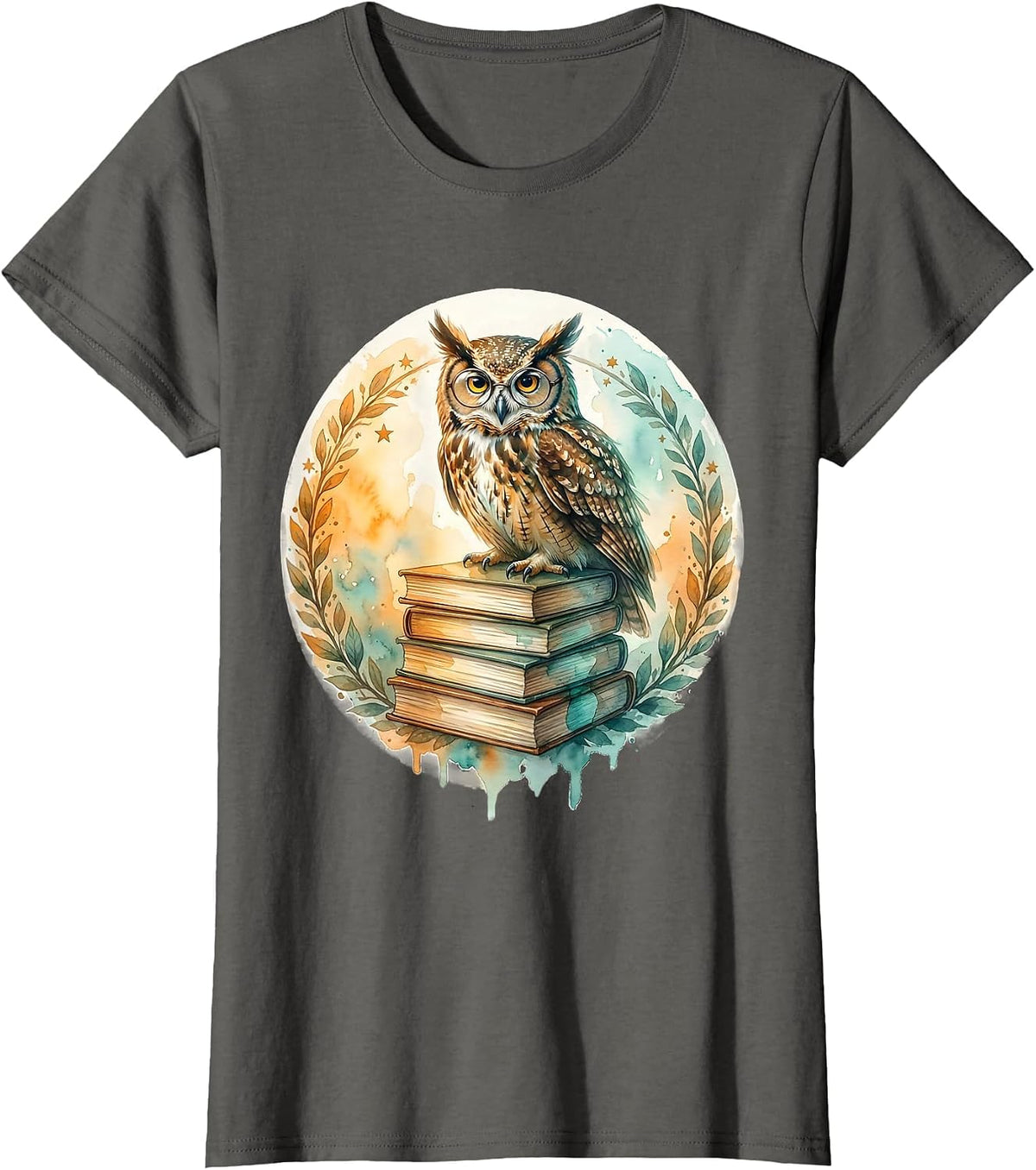 Women's Special Education Teacher Owl on Books Graphic T-Shirt - Asphalt Grey