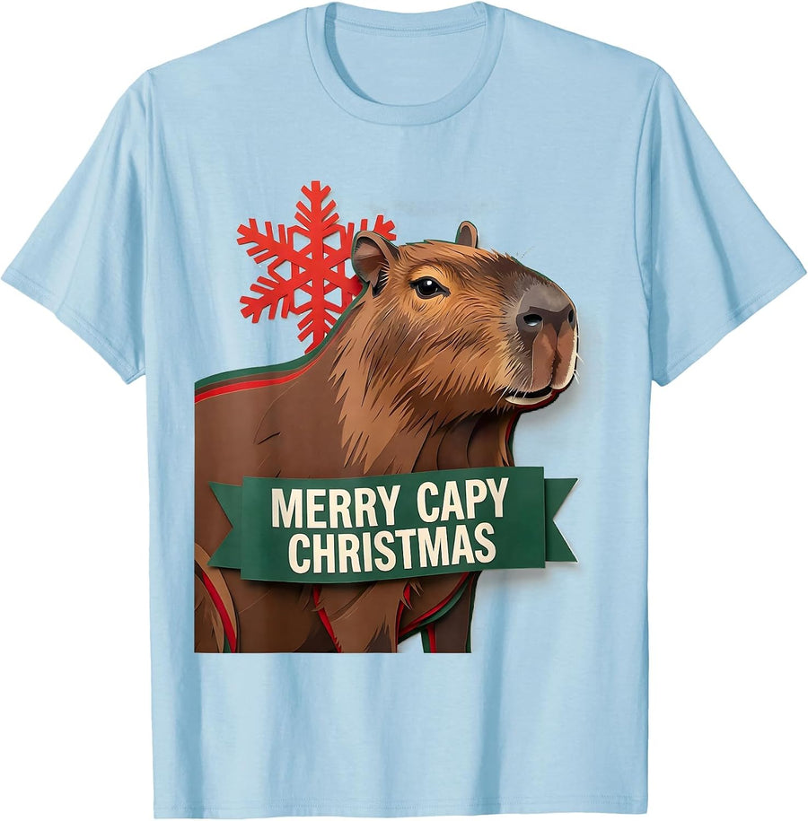Men's Merry Capy Christmas Cute Capybara Animal Lover Holiday T-Shirt - Baby Blue