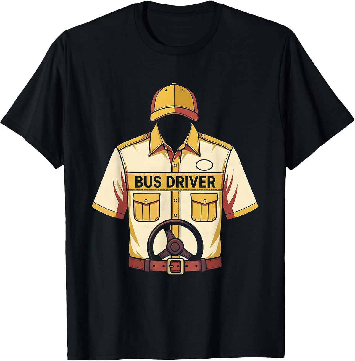 Men's Bus Driver Costume Halloween Lazy Occupation Uniform T-Shirt - Black