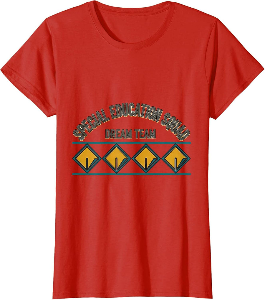 Women's Special Education Squad Dream Team Midcentury Modern Teacher T-Shirt - Red