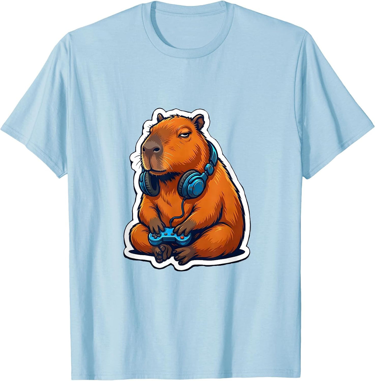 Capybara Gamer Meme Humor Funny Kids Teens T-Shirt - Baby Blue