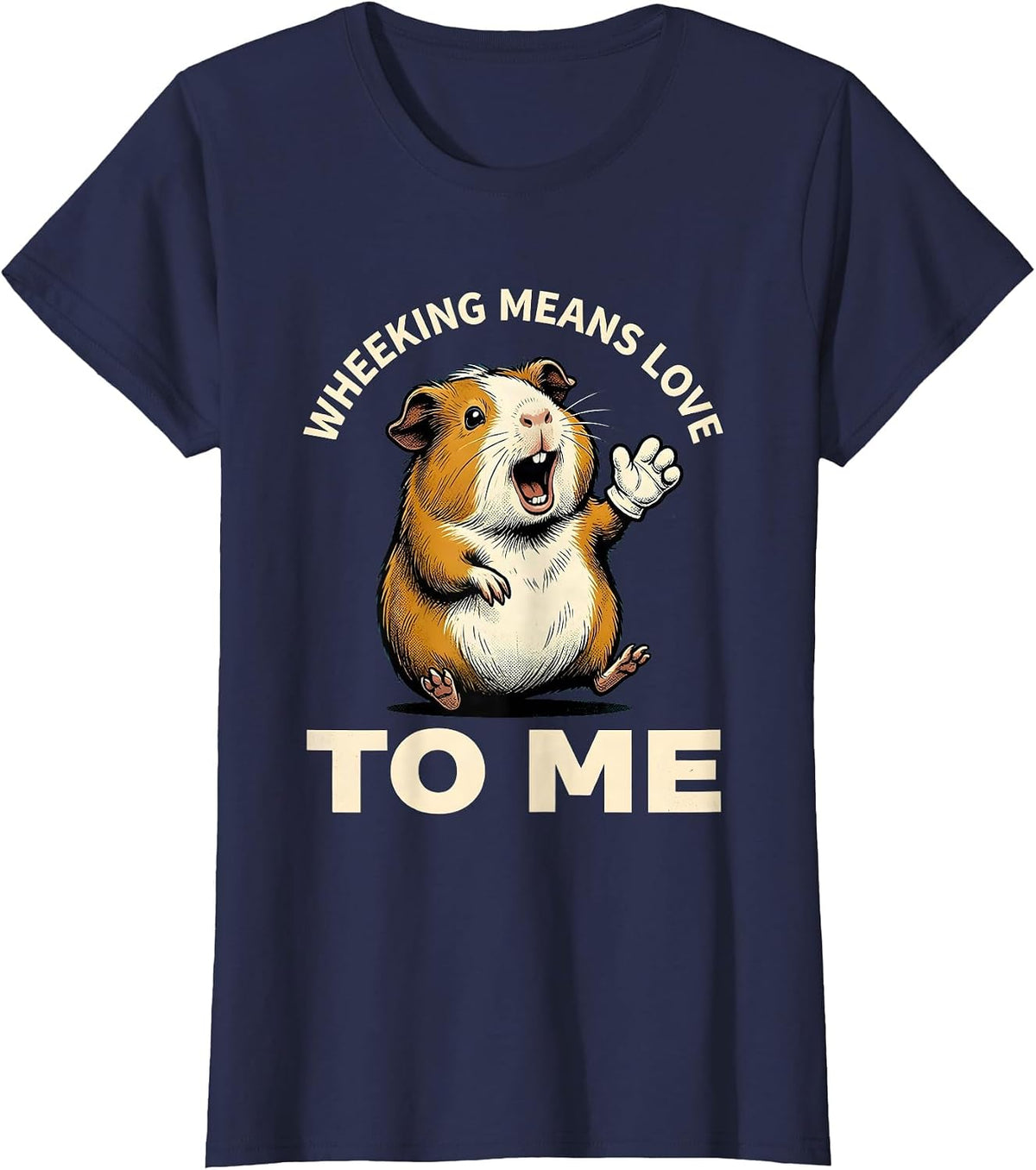 Women's Wheeking Means Love To Me Retro Cartoon Guinea Pig Humor T-Shirt - Navy Blue