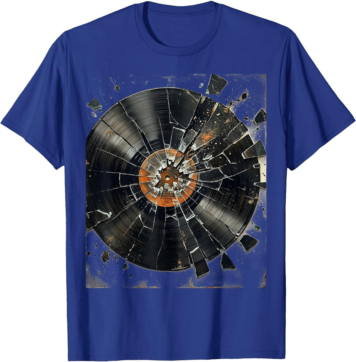Shattered Vinyl Record Punk Art Design T-Shirt - Royal Blue