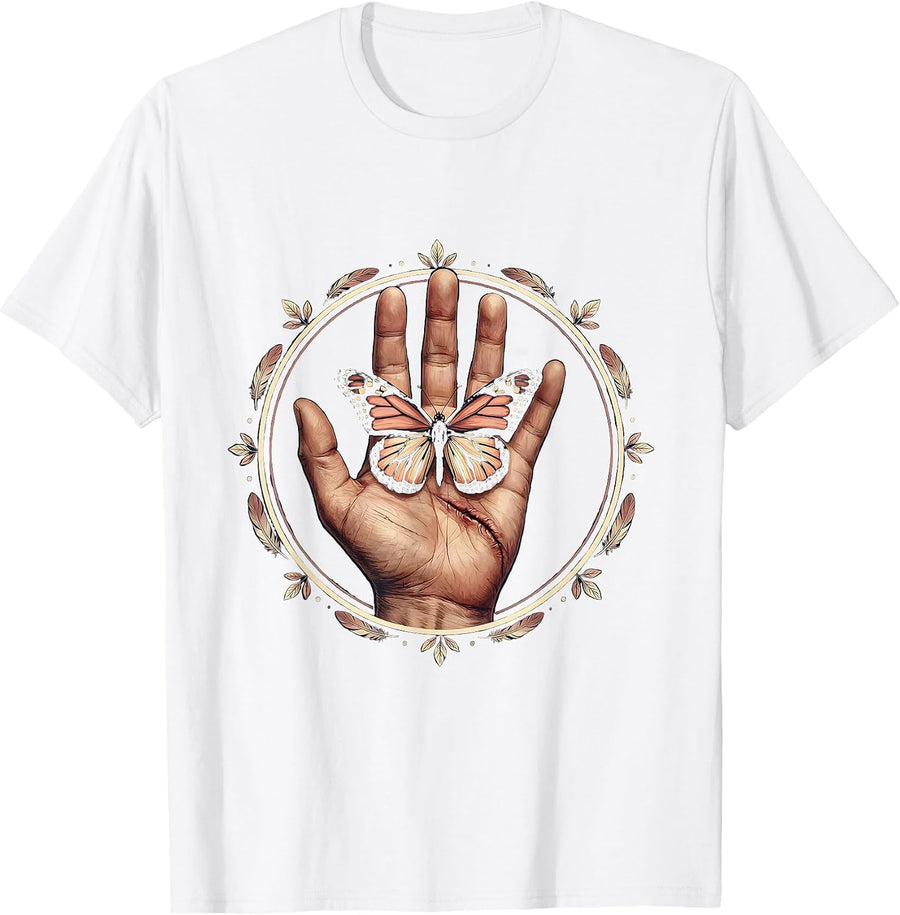 Men's Be Kind Butterfly Scarred Hand Illustration T-Shirt - White