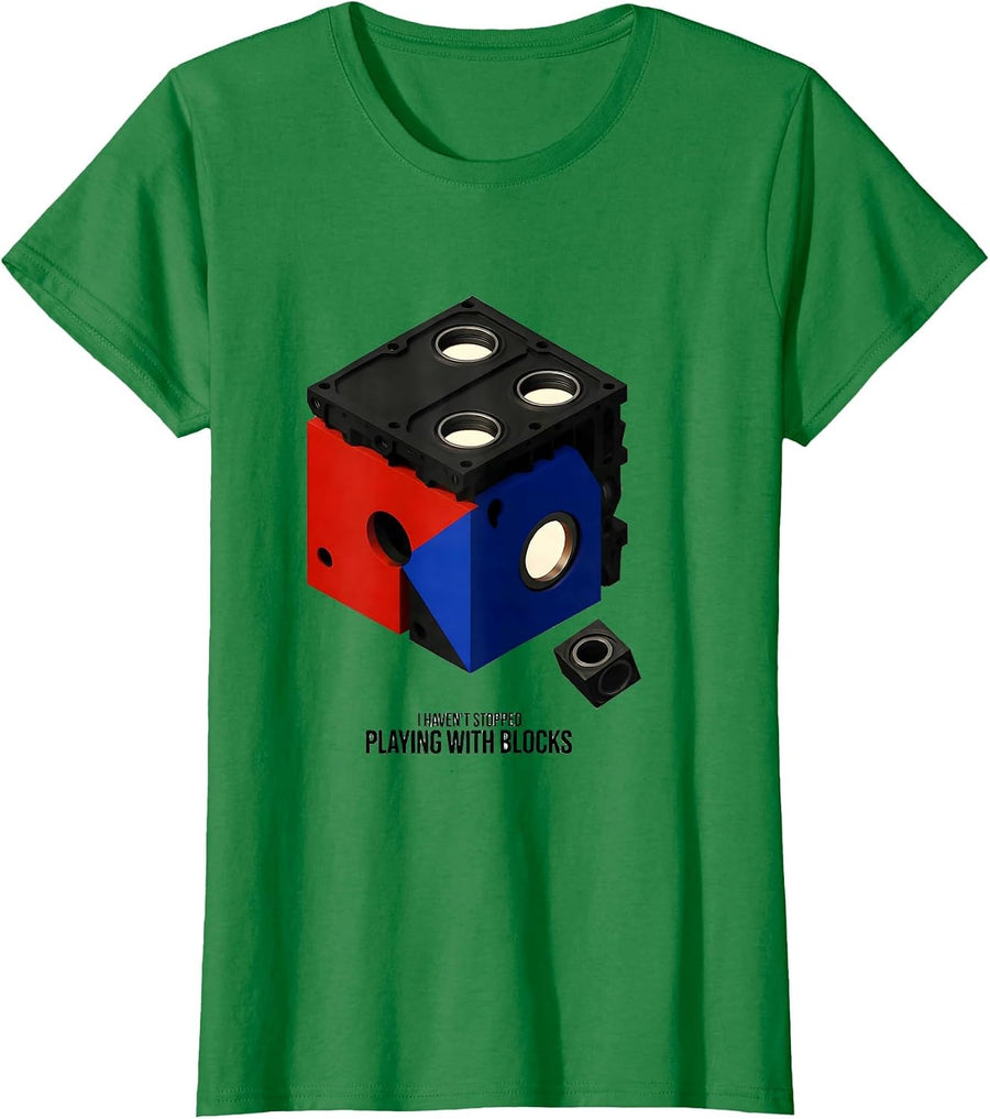 Women's I Haven't Stopped Playing With Blocks Funny Mechanic Garage T-Shirt - Kelly Green