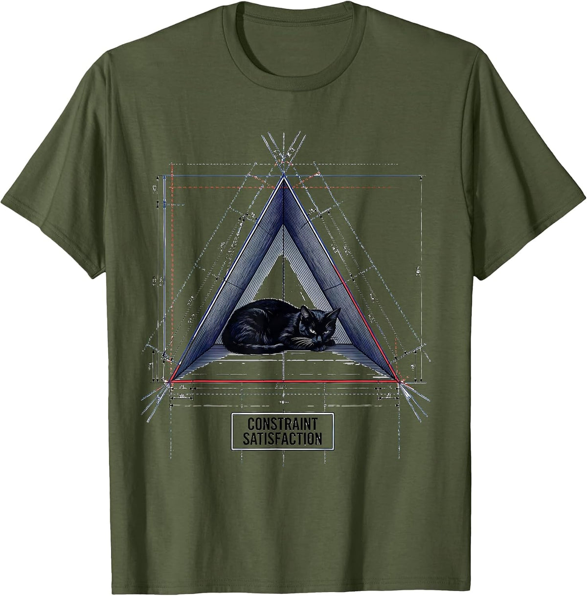 Constraint Satisfaction Funny Cat Math Science Teacher Gift T-Shirt - Olive Green