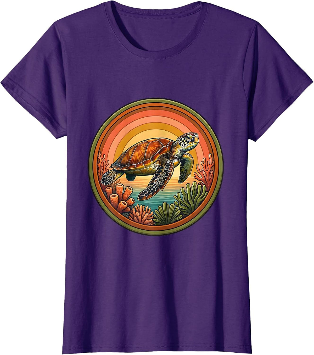 Women's Costa Rica Sea Turtle Coral Reef Graphic T-Shirt - Purple