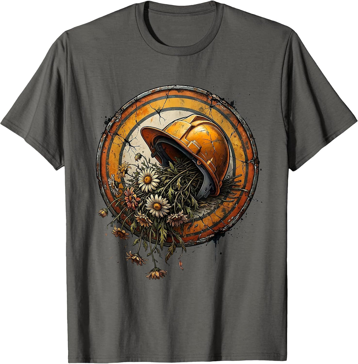 Labor Day Hard Hat Wilted Flowers Sarcastic Design T-Shirt - Asphalt Grey