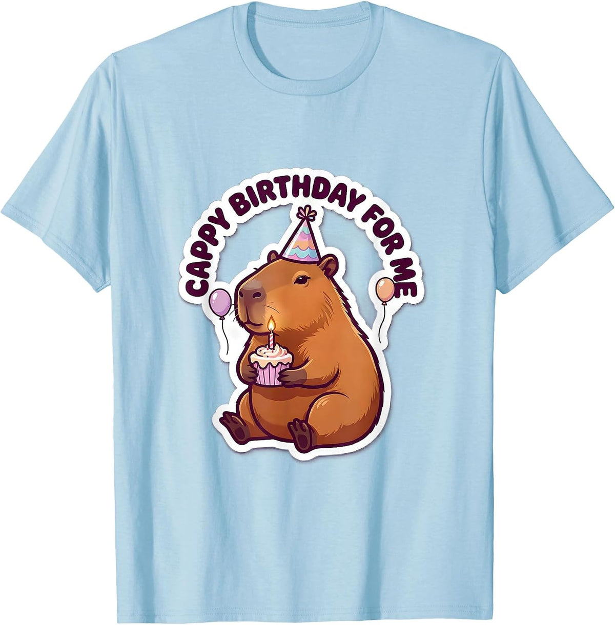 Men's Cappy Birthday For Me Cute Kawaii Capybara Kids Party T-Shirt - Baby Blue