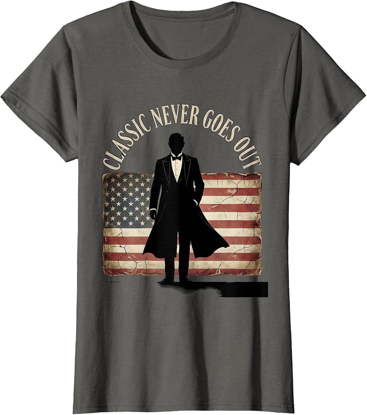 Women's Classic Never Goes Out Tuxedo Graphic Design T-Shirt - Asphalt Grey