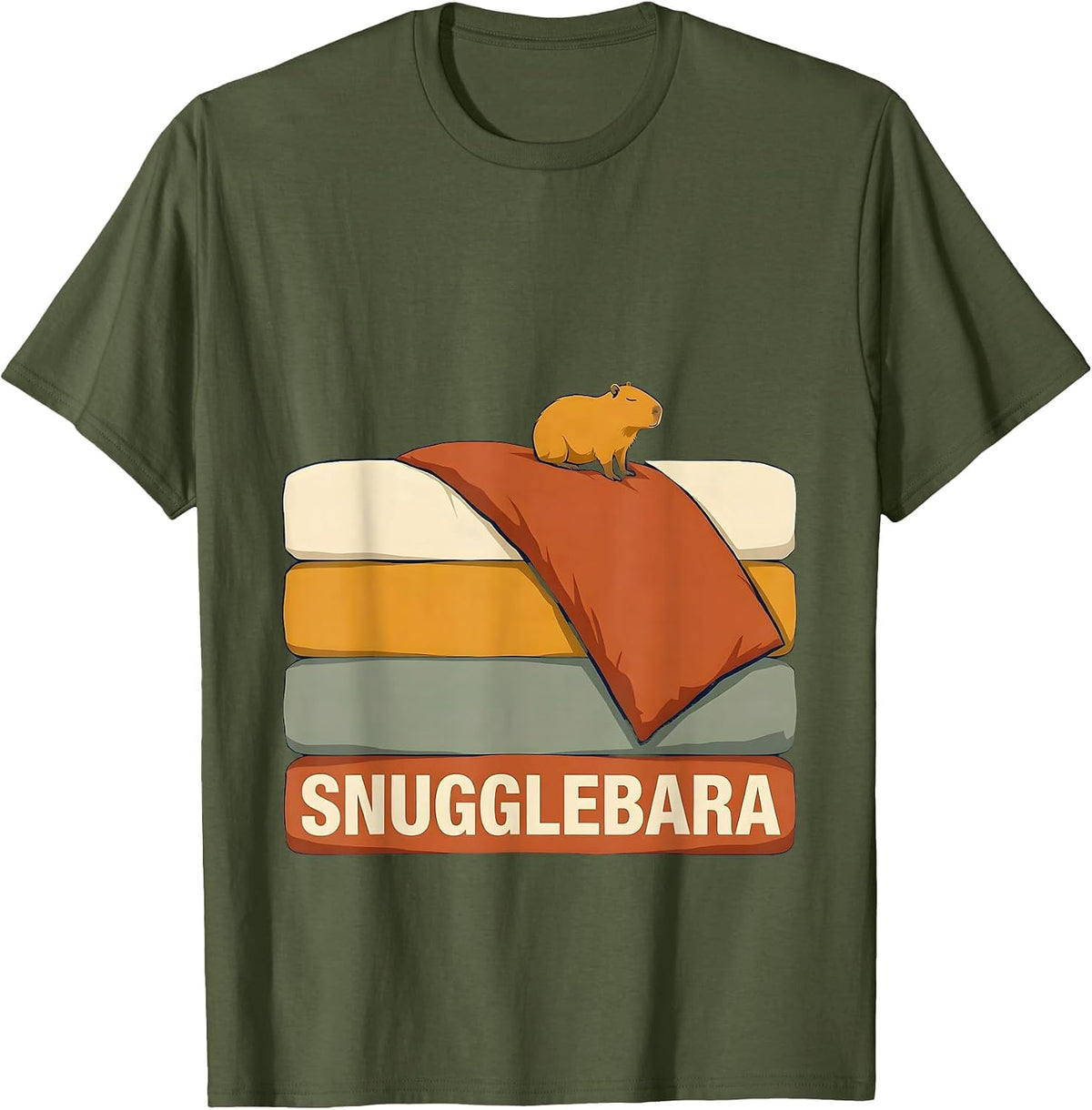 Men's Snugglebara Cute Capybara Sleepy Pajama Humor T-Shirt - Olive Green