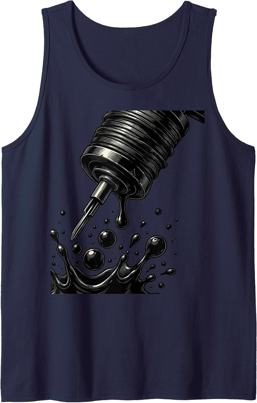 Tattoo Machine Dripping Ink Drop Art Design Tank Top - Navy Blue