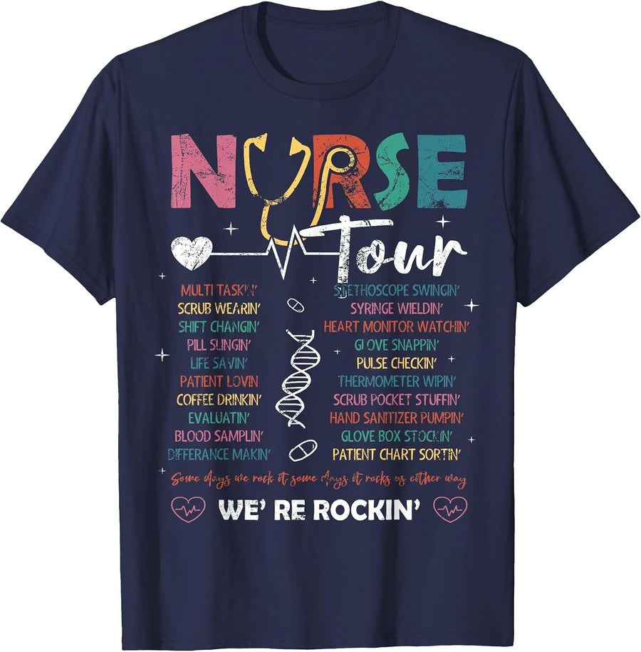 Nurse Tour We're Rockin' Cool Nurse Club Nursing Students T-Shirt - Navy Blue