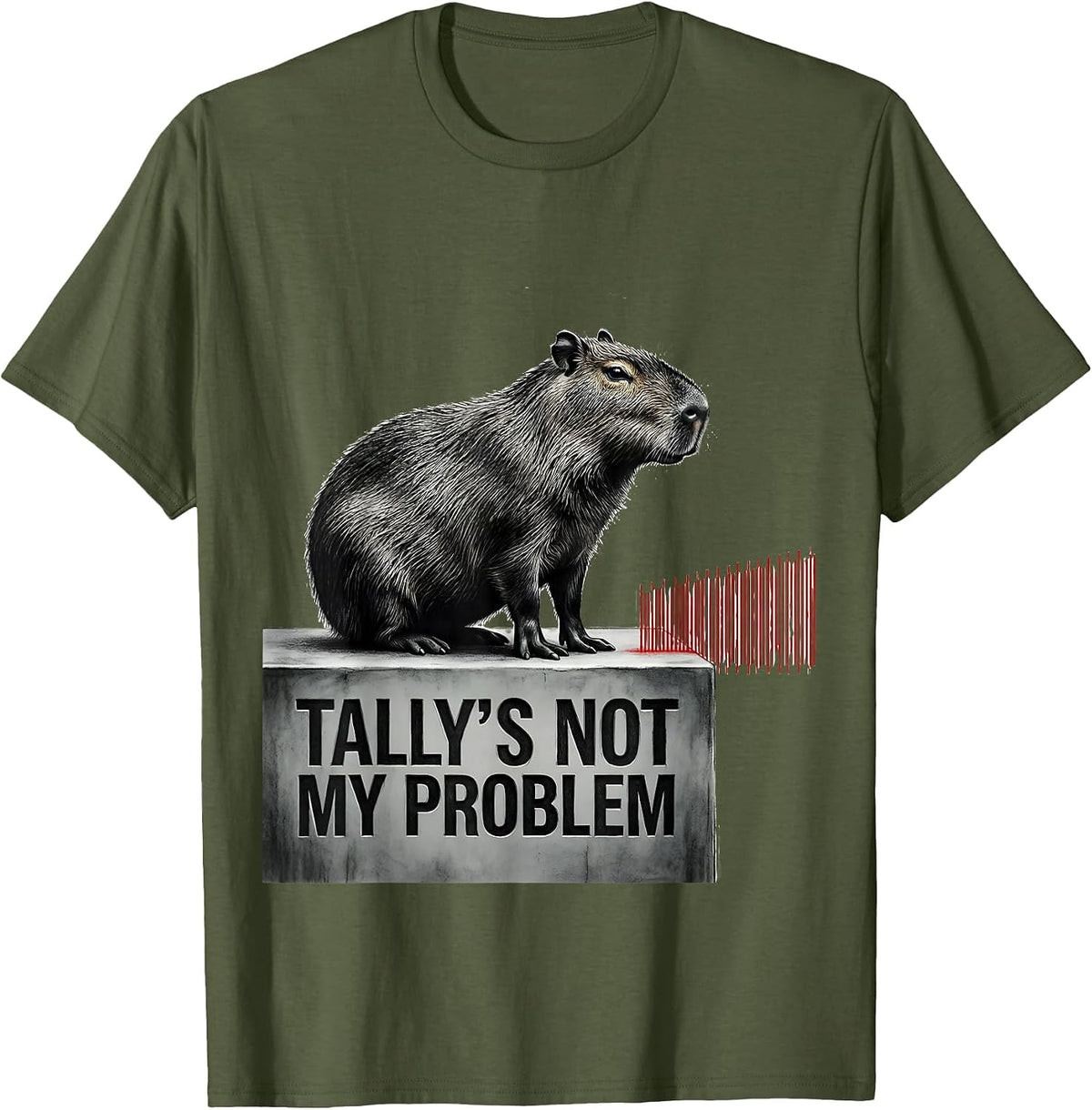 Men's Tally's Not My Problem Funny Capybara Meme Humor Gamer T-Shirt - Olive Green
