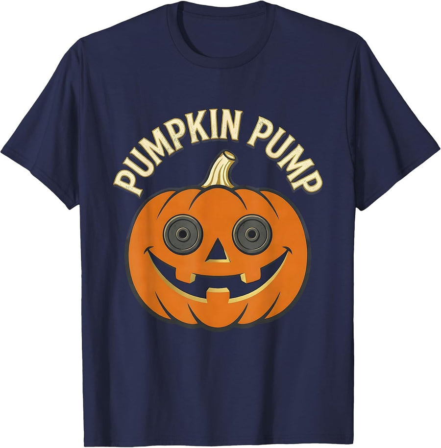 Pumpkin Pump Funny Halloween Gym Workout Lifting Pun T-Shirt - Navy Blue