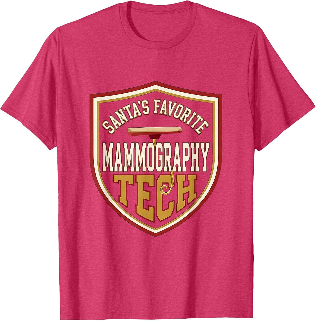 Santa's Favorite Mammography Tech Funny Medical Tech T-Shirt - Red Heather