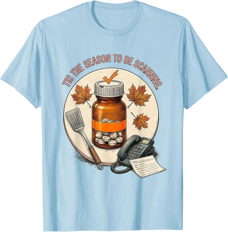 Men's Tis The Season To Be Scanning Cottagecore Pharmacy T-Shirt - Baby Blue